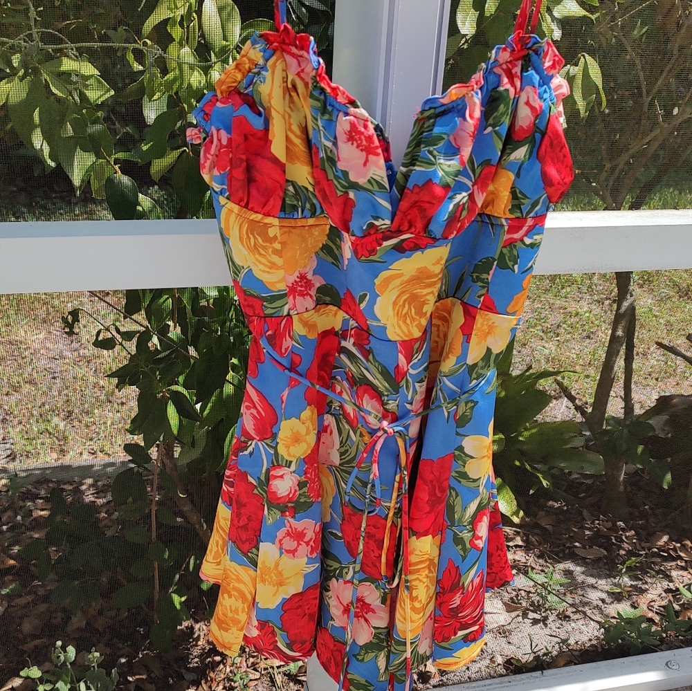 Luxxel Floral Romper Ruffle Ntrim